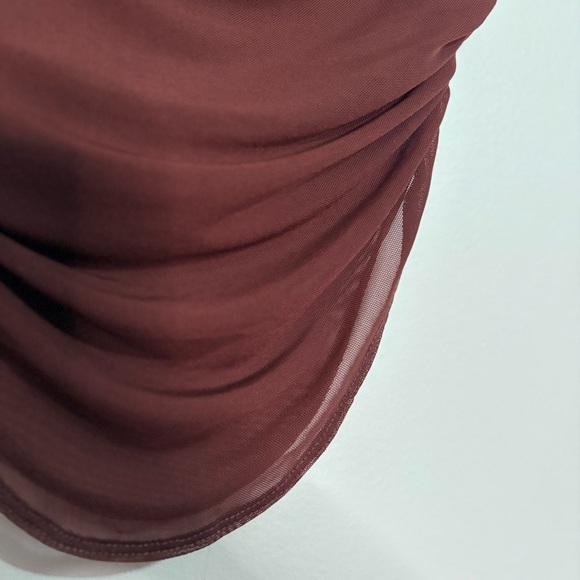 3/$10⚡️Chocolate Brown Sheer Mesh Draped Cropped Strapless Top - Picture 4 of 7